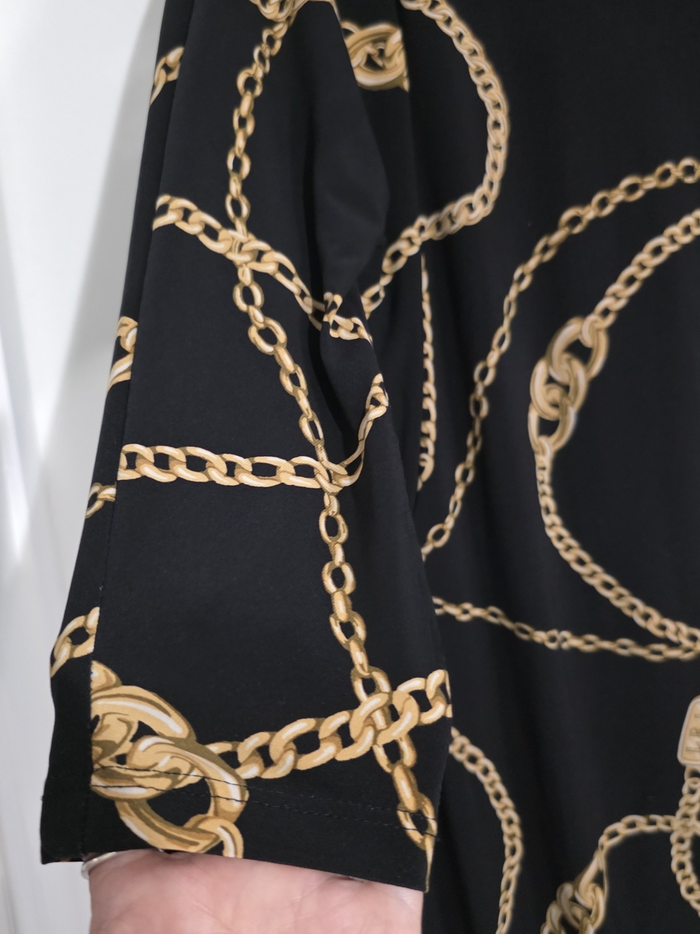 Lauren Ralph Lauren Chain Print Ruched Dress Black Gold 12P Equestrian Stretch - Picture 10 of 14